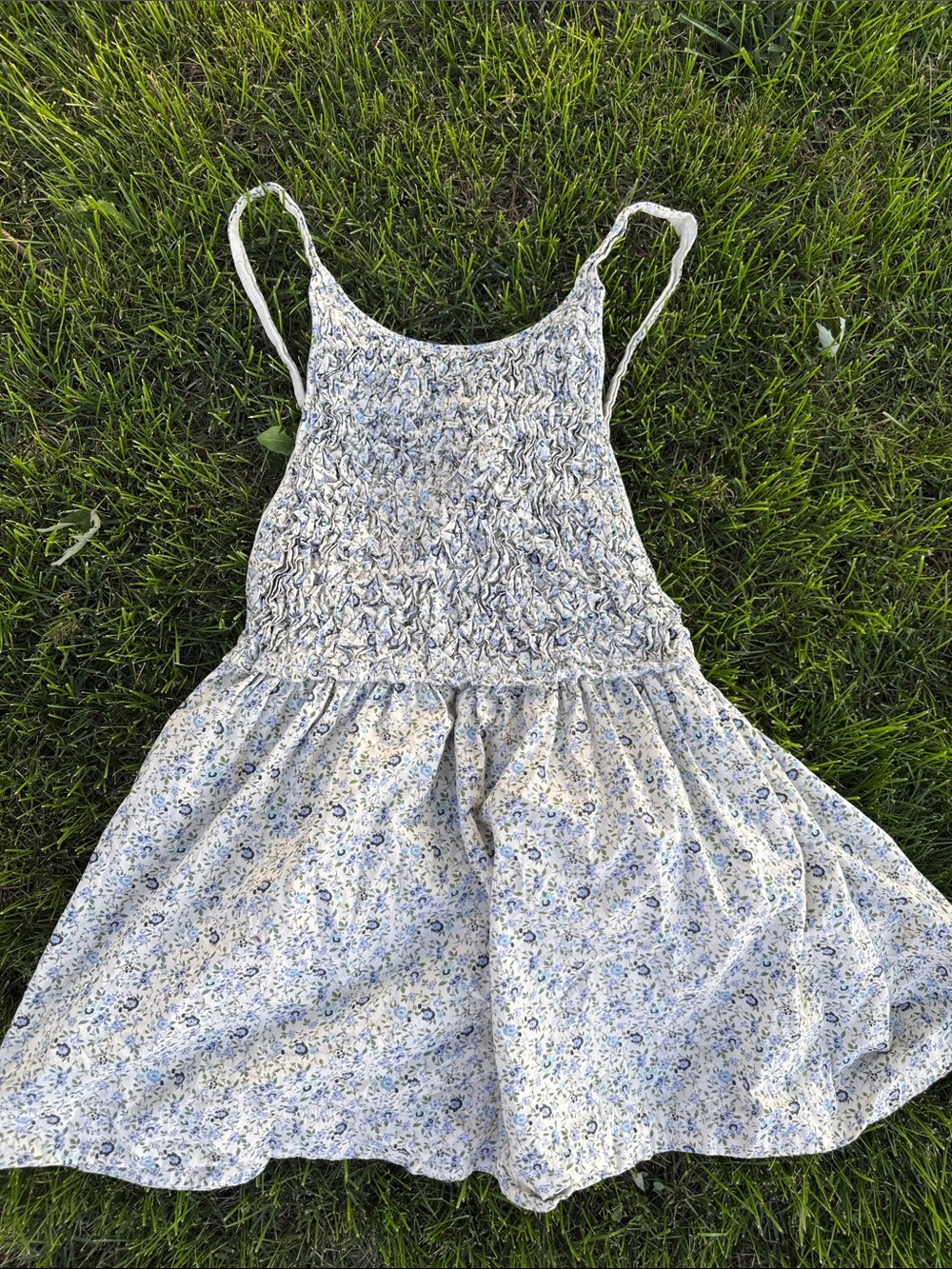 Free People overall Blue and Cream Smocked Floral Sundress